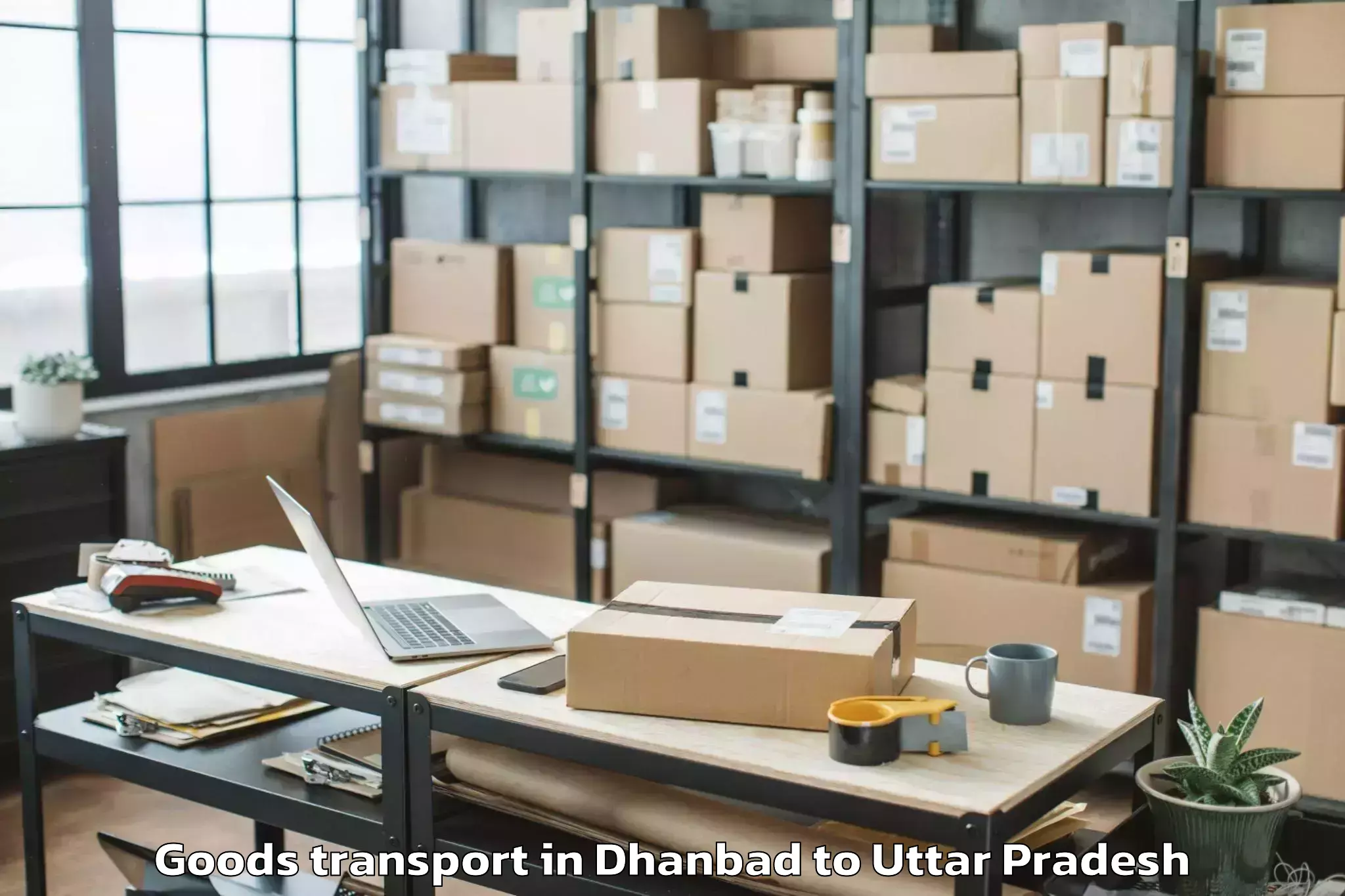 Easy Dhanbad to Mahavan Goods Transport Booking